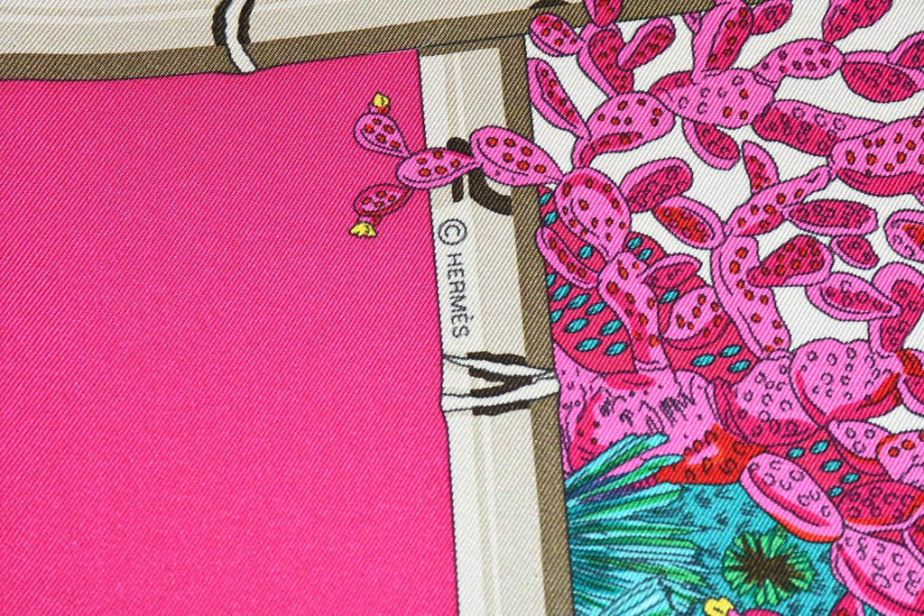 Hermes Scarf Jardin d'Hiver Silk 90 cm pink Carre winter garden 35"