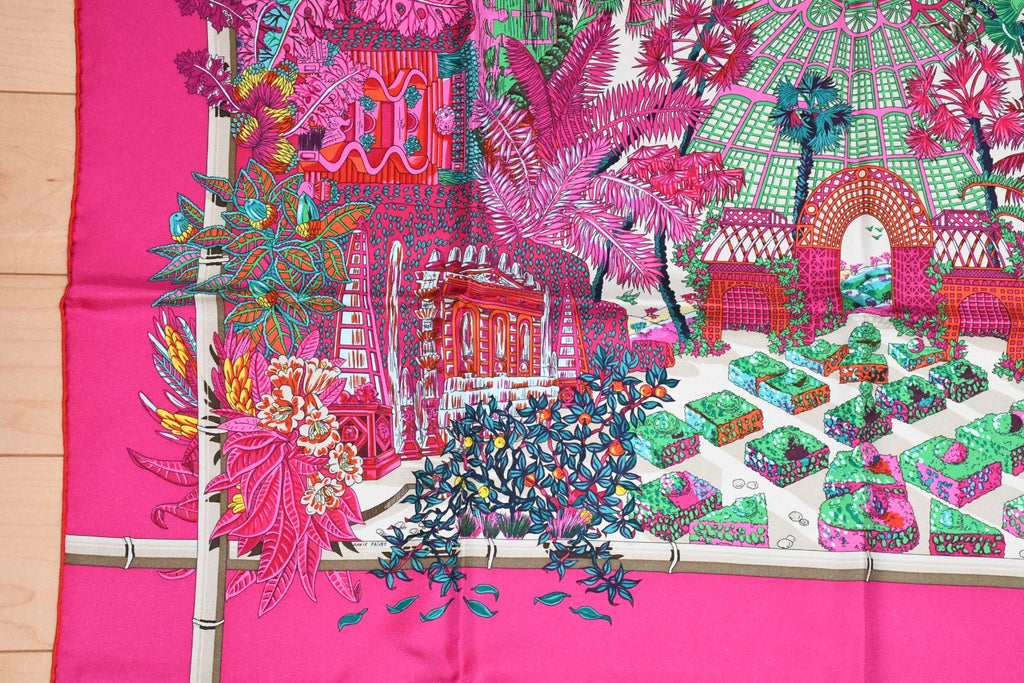 Hermes Scarf Jardin d'Hiver Silk 90 cm pink Carre winter garden 35"