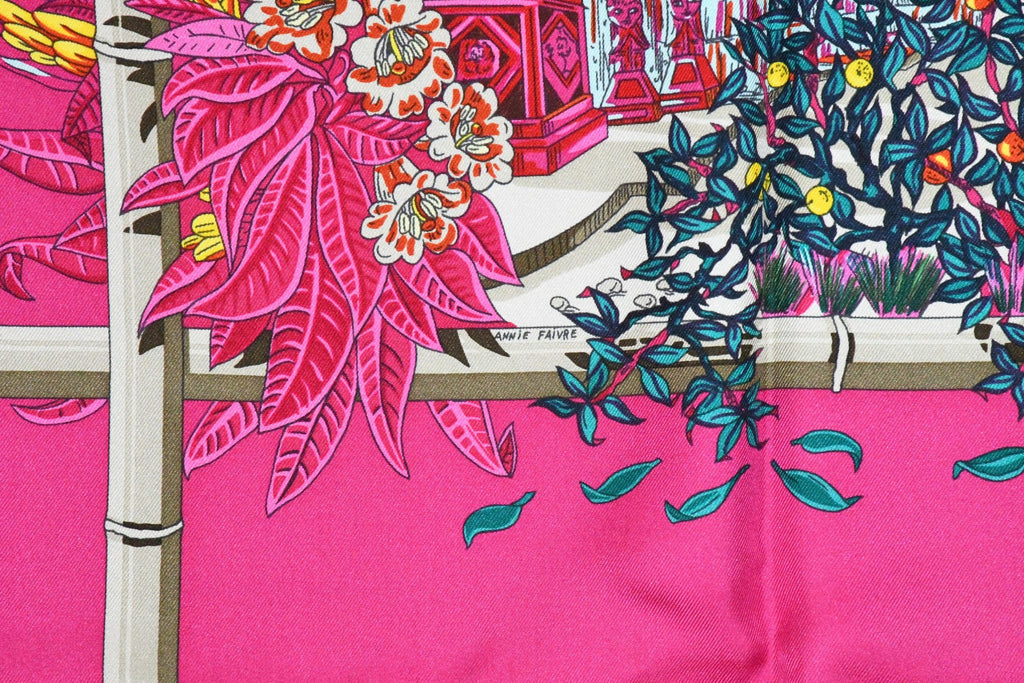 Hermes Scarf Jardin d'Hiver Silk 90 cm pink Carre winter garden 35"