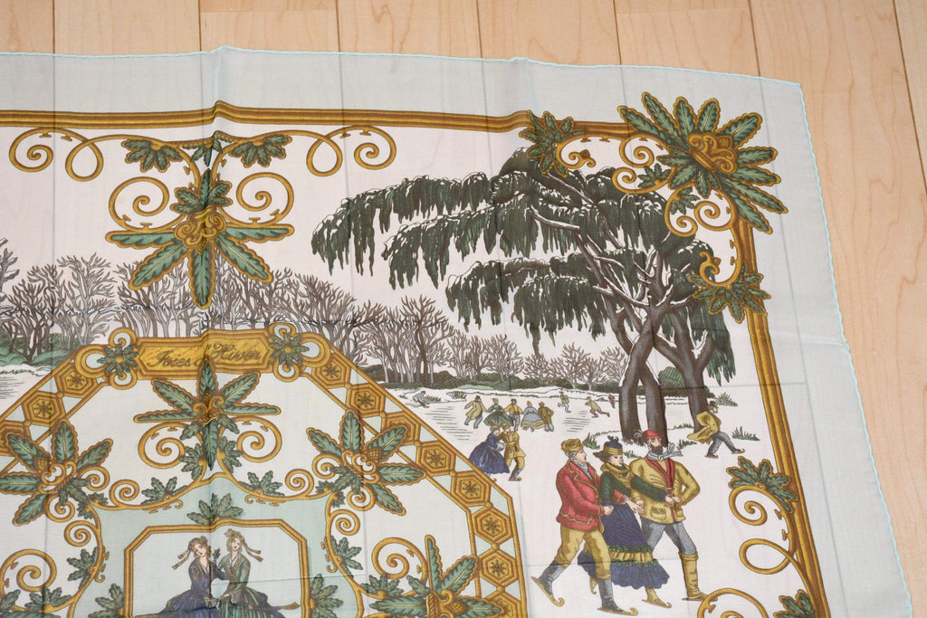 Hermes Scarf Joies d' Hiver 90 cm Chiffon Silk mousseline winter muslin 35"