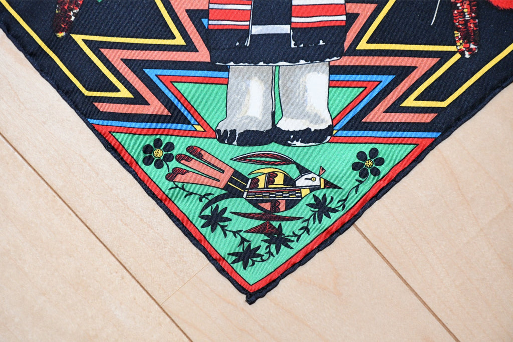 Hermes Scarf Kachina by Kermit Oliver 90 cm silk black red Carre 35" 004