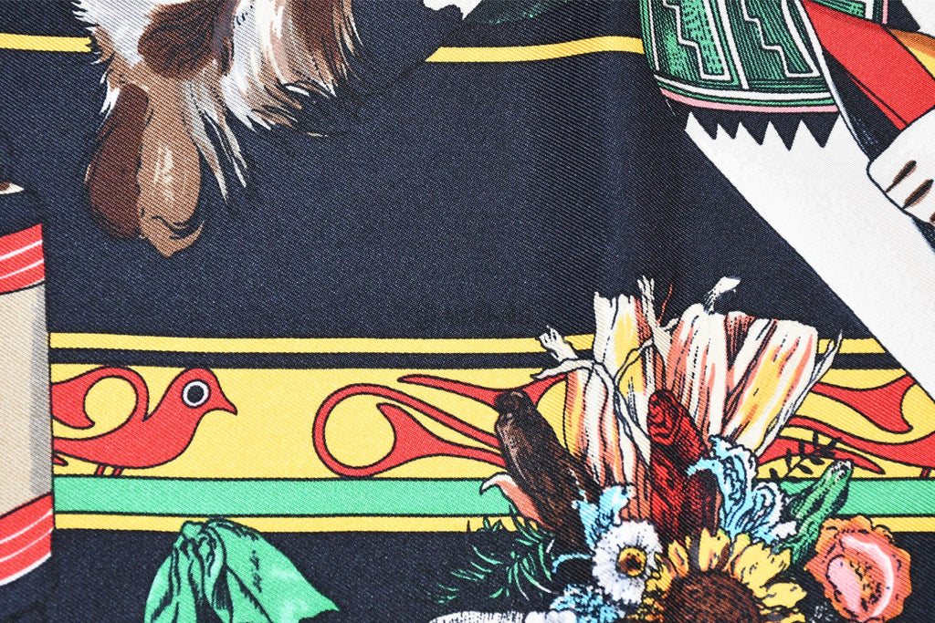 Hermes Scarf Kachina by Kermit Oliver 90 cm silk black red Carre 35" 004