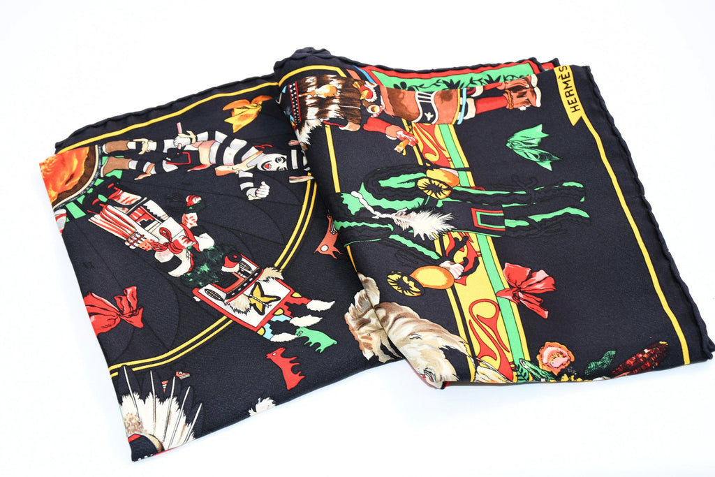 Hermes Scarf Kachina by Kermit Oliver 90 cm silk black red Carre 35" 004
