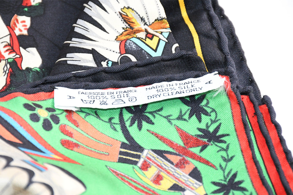 Hermes Scarf Kachina by Kermit Oliver 90 cm silk black red Carre 35" 004
