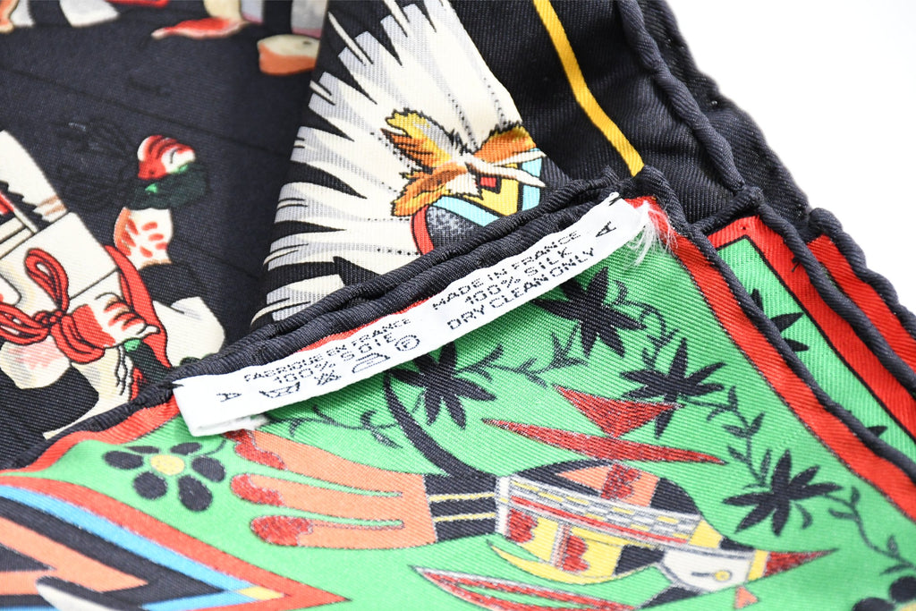Hermes Scarf Kachina by Kermit Oliver 90 cm silk black red Carre 35" 004