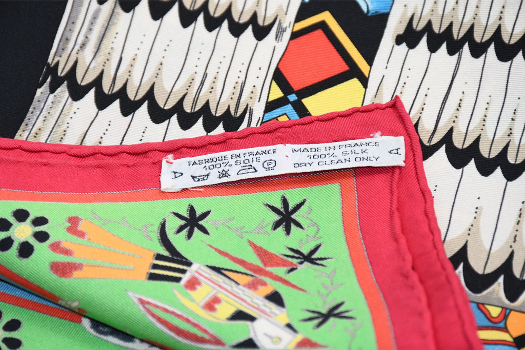 Hermes Scarf Kachina by Kermit Oliver 90 cm silk black red Carre 35" 0102