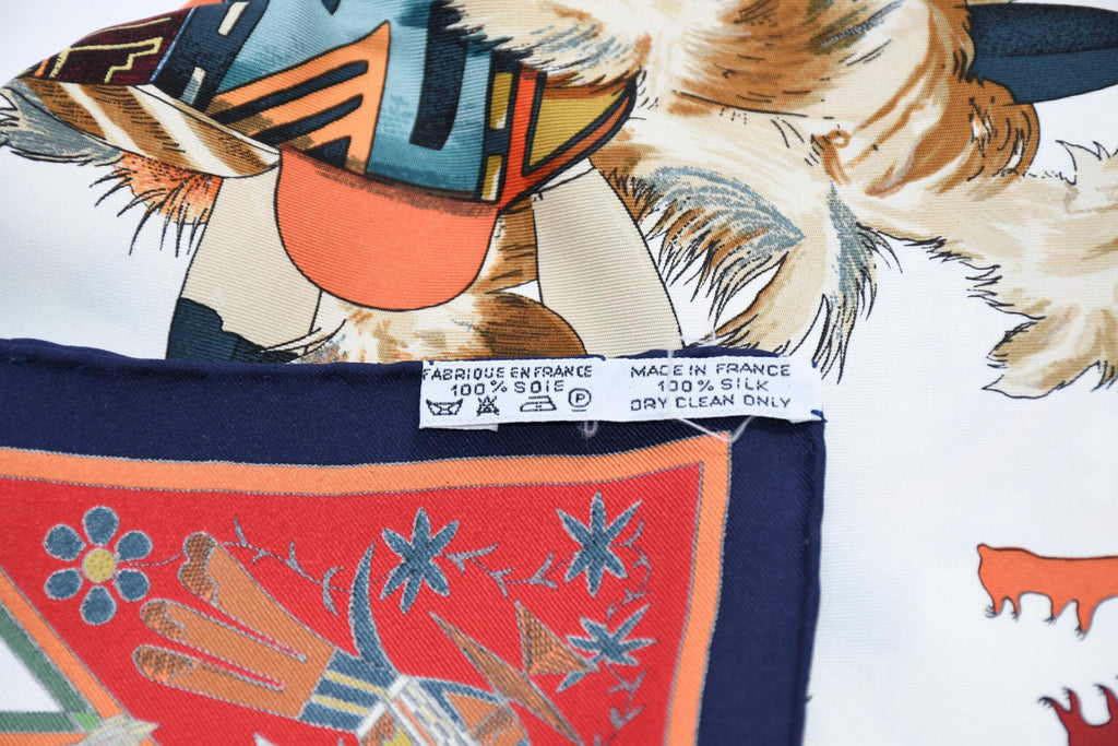 Hermes Scarf Kachina by Kermit Oliver 90 cm silk blue white Carre 35" A053