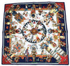Hermes Scarf Kachina by Kermit Oliver 90 cm silk blue white Carre 35" A053