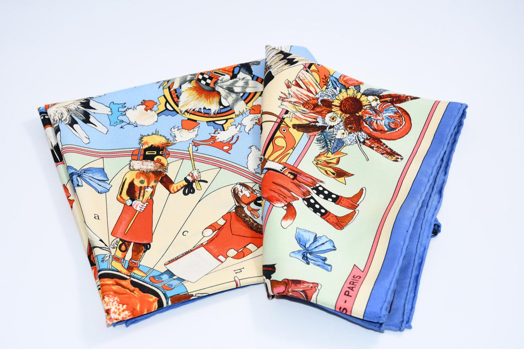 Hermes Scarf Kachina by Kermit Oliver 90 cm silk light blue Carre 35" AUC03