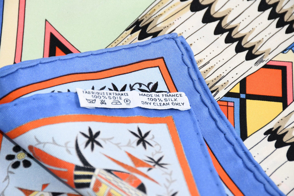 Hermes Scarf Kachina by Kermit Oliver 90 cm silk light blue Carre 35" AUC03