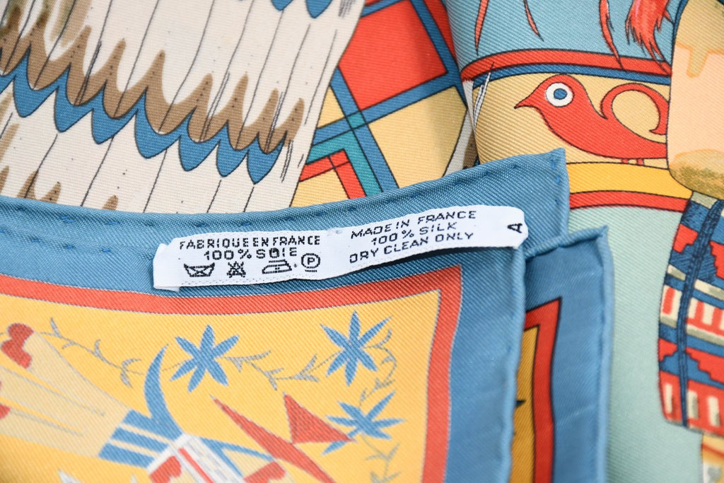 Hermes Scarf Kachina by Kermit Oliver 90 cm silk light blue Carre 35"