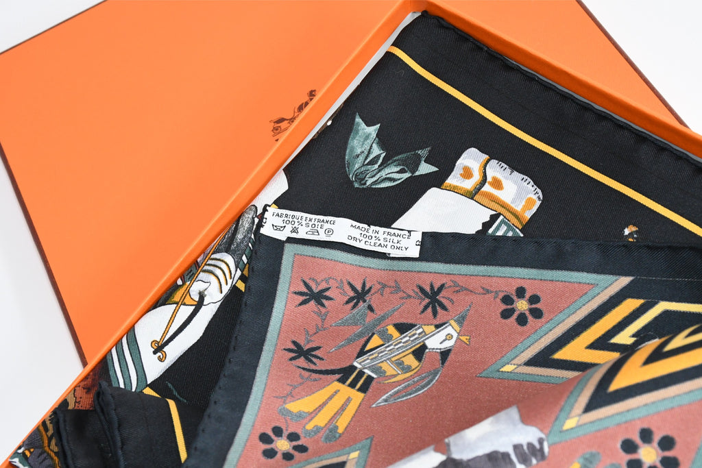 Hermes Scarf Kachina by Kermit Oliver 90 cm silk native black Carre 35" 034