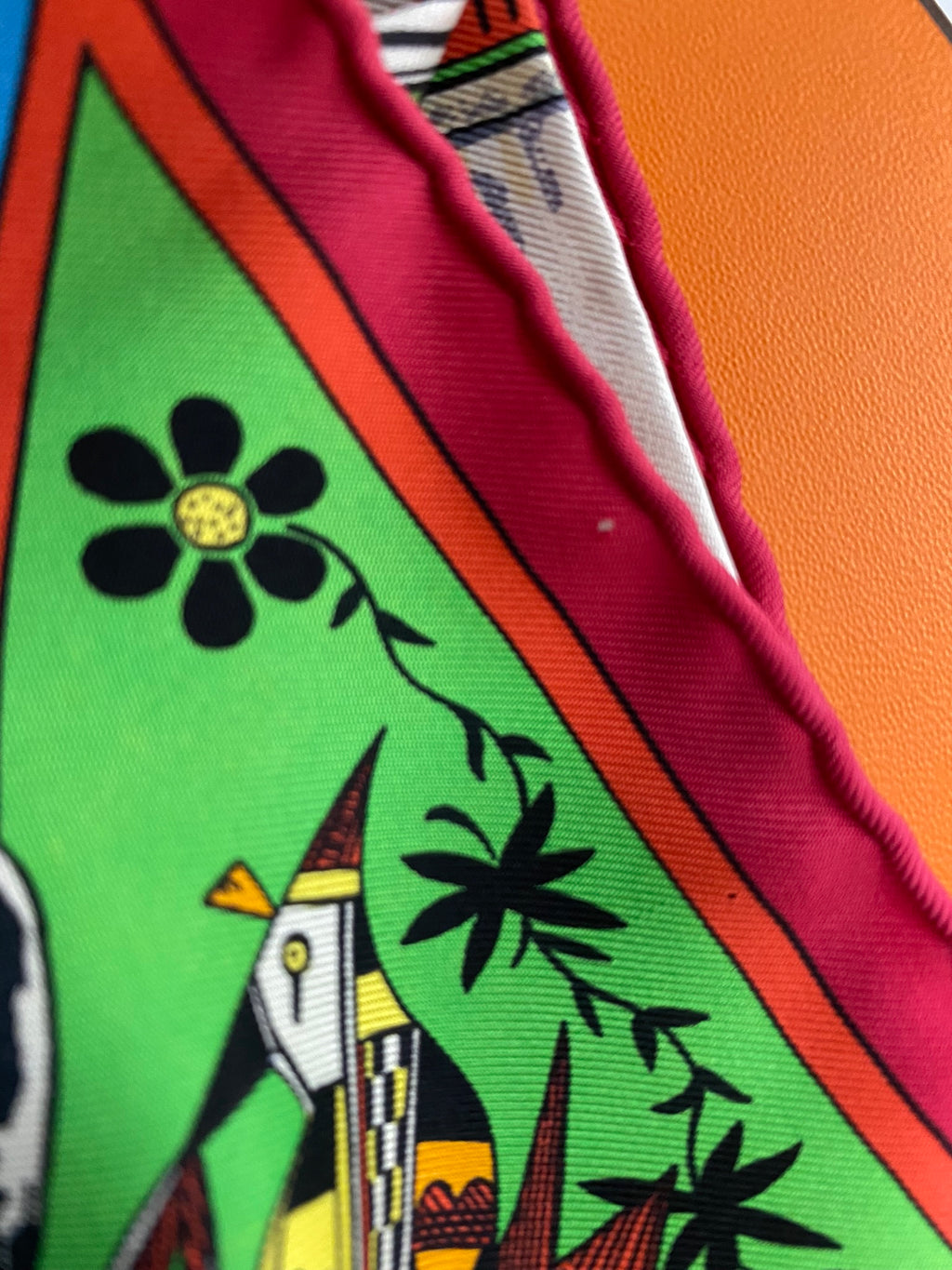 Hermes Scarf Kachina by Kermit Oliver 90 cm silk native black border red Carre 35"