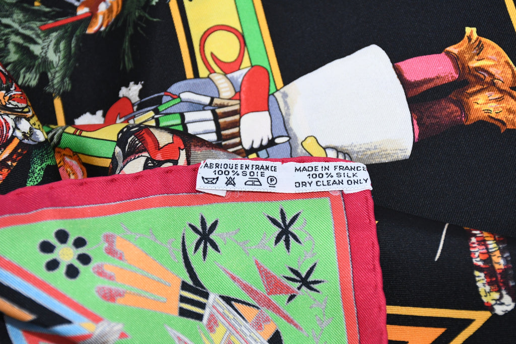 Hermes Scarf Kachina by Kermit Oliver 90 cm silk native black border red Carre 35"