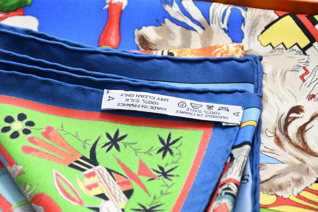 Hermes Scarf Kachina by Kermit Oliver 90 cm silk native blue Carre 35" 055