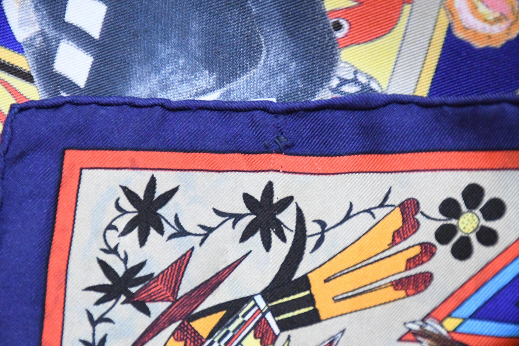 Hermes Scarf Kachina by Kermit Oliver 90 cm silk native blue Carre 35″ AUC3