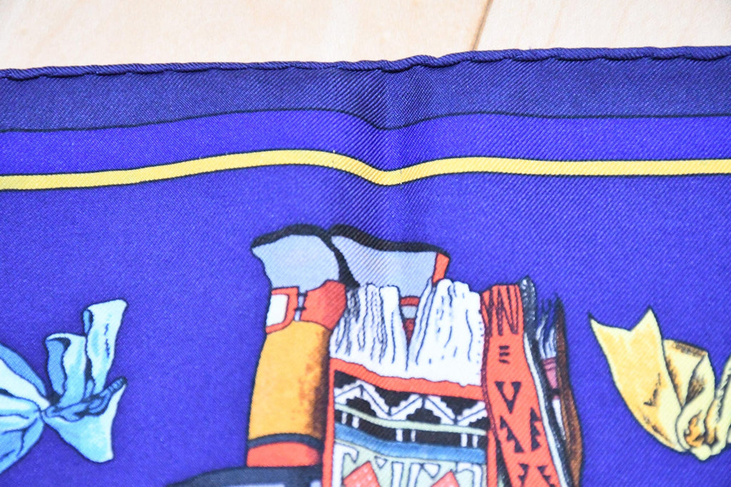 Hermes Scarf Kachina by Kermit Oliver 90 cm silk native blue Carre 35″ AUC3