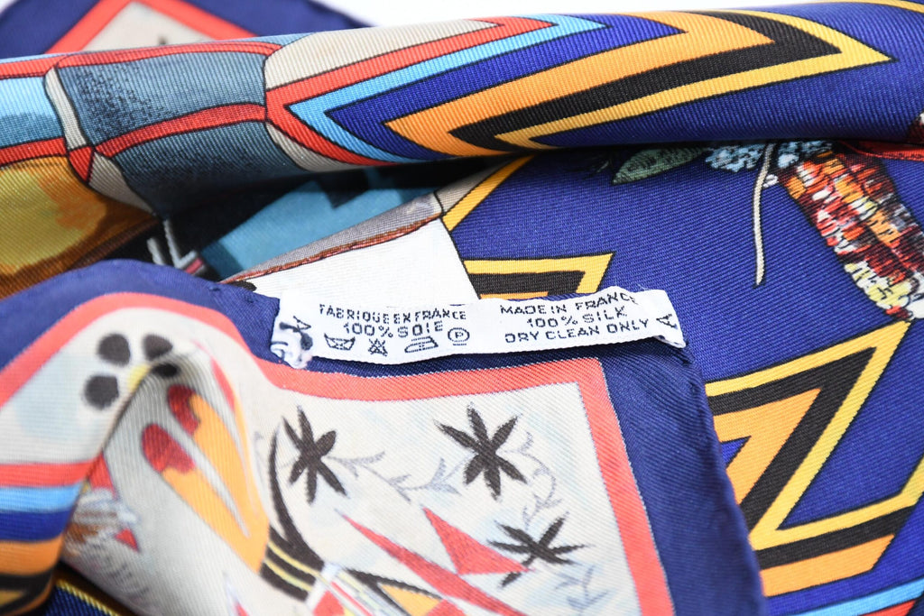 Hermes Scarf Kachina by Kermit Oliver 90 cm silk native blue Carre 35″ AUC3