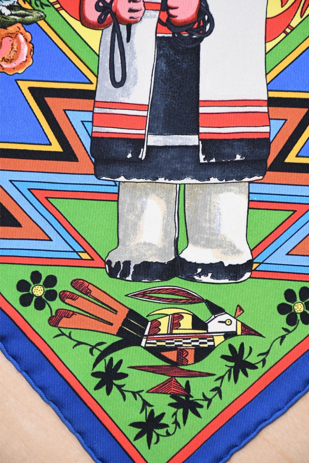 Hermes Scarf Kachina by Kermit Oliver 90 cm silk native blue Carre vintage 35" 045