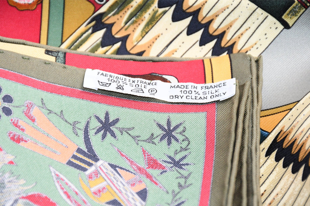 Hermes Scarf Kachina by Kermit Oliver 90 cm silk native green red Carre 35" 03