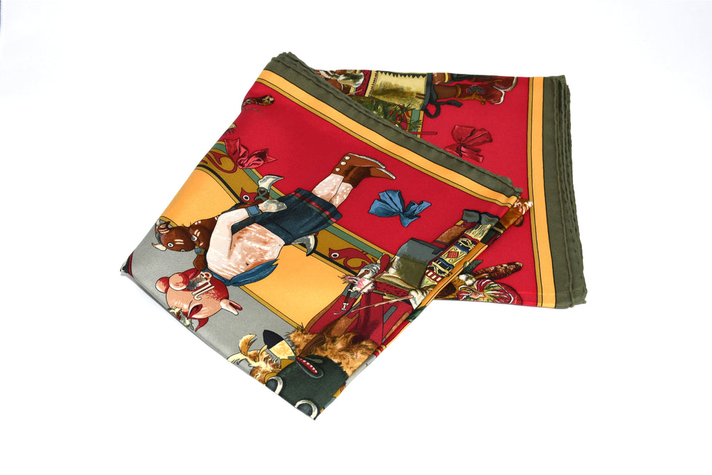 Hermes Scarf Kachina by Kermit Oliver 90 cm silk native khaki red Carre 35"