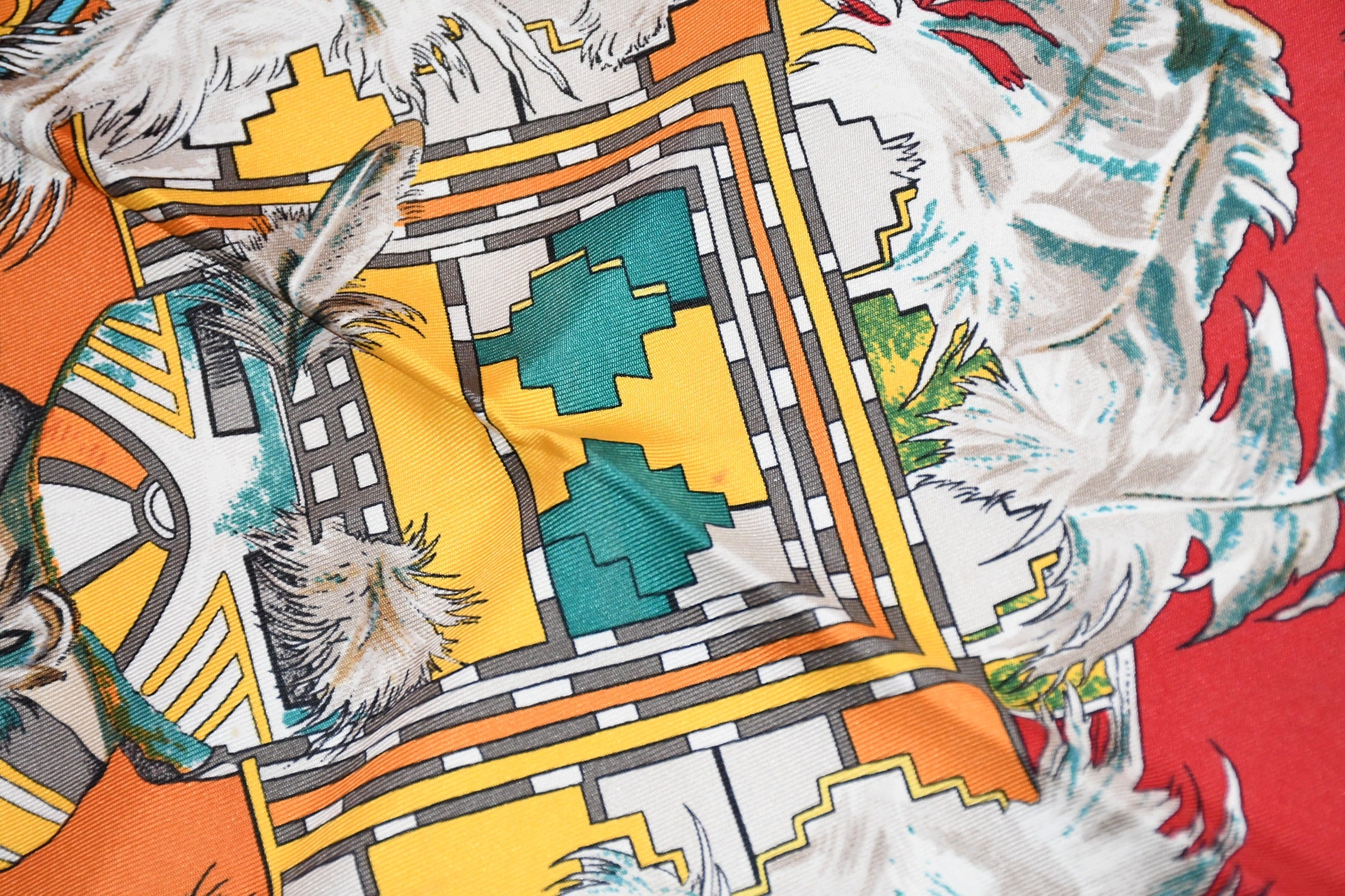 Hermes Scarf Kachina by Kermit Oliver 90 cm silk native orange