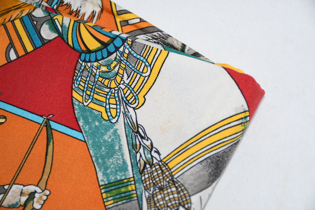 Hermes Scarf Kachina by Kermit Oliver 90 cm silk native orange Carre 35"