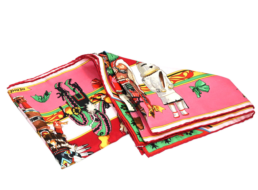 Hermes Scarf Kachina by Kermit Oliver 90 cm silk native pink Carre 35" 095