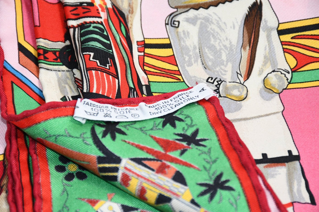 Hermes Scarf Kachina by Kermit Oliver 90 cm silk native pink Carre 35" 095