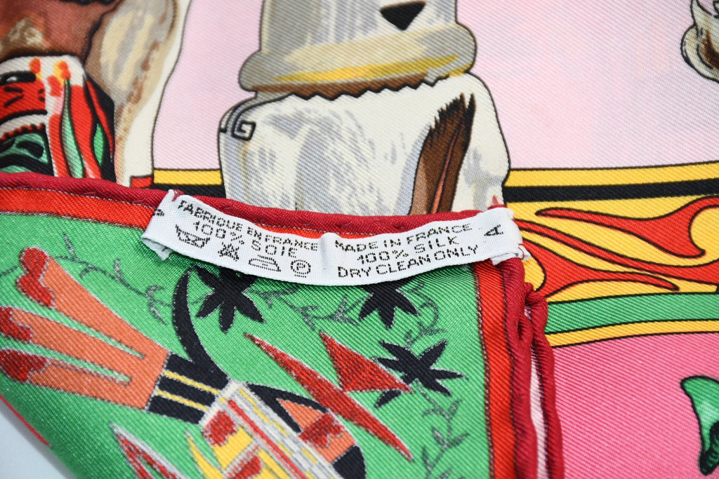 Hermes Scarf Kachina by Kermit Oliver 90 cm silk native pink Carre 35" 095