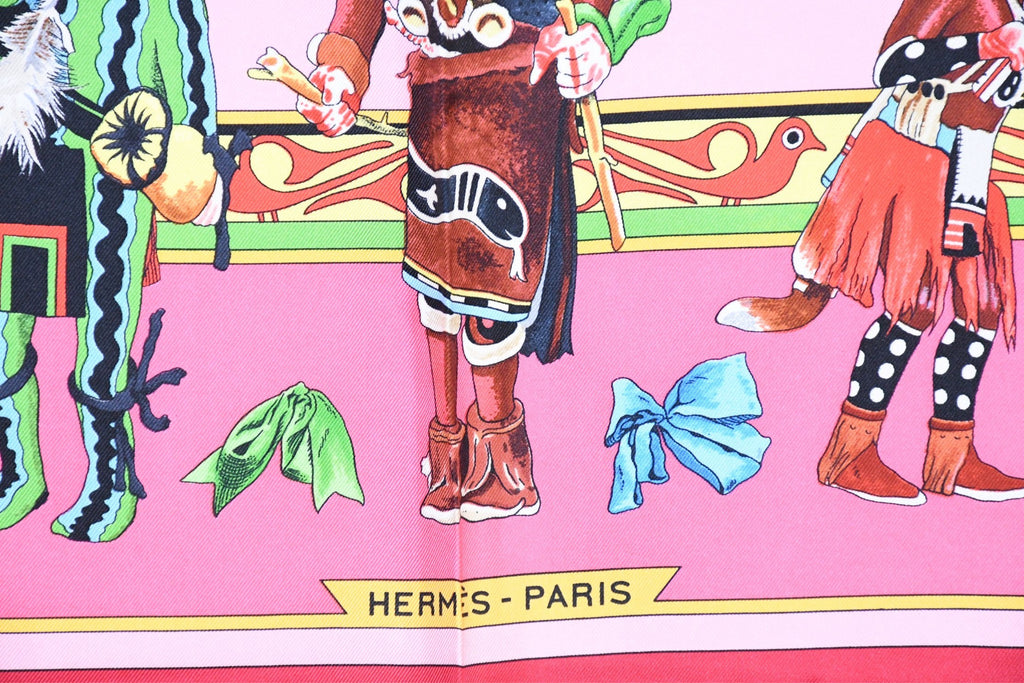 Hermes Scarf Kachina by Kermit Oliver 90 cm silk native pink Carre 35" M50