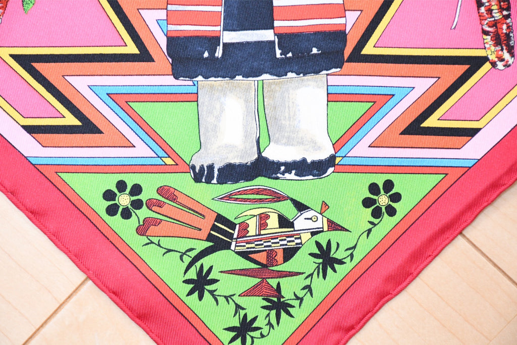 Hermes Scarf Kachina by Kermit Oliver 90 cm silk native pink Carre 35" M50