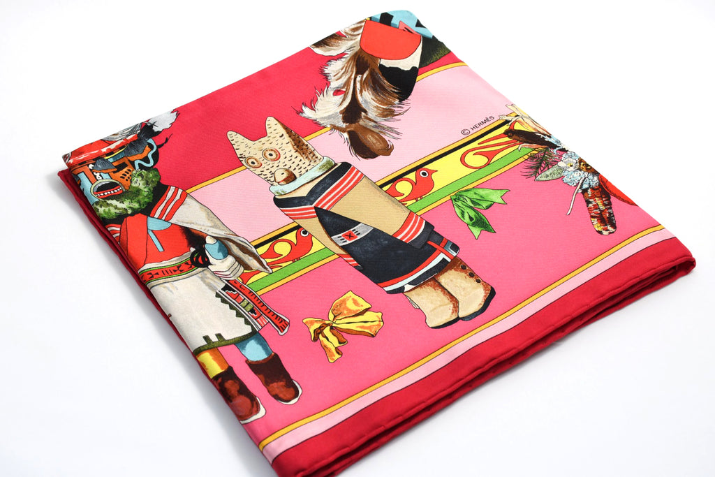 Hermes Scarf Kachina by Kermit Oliver 90 cm silk native pink Carre 35" M50