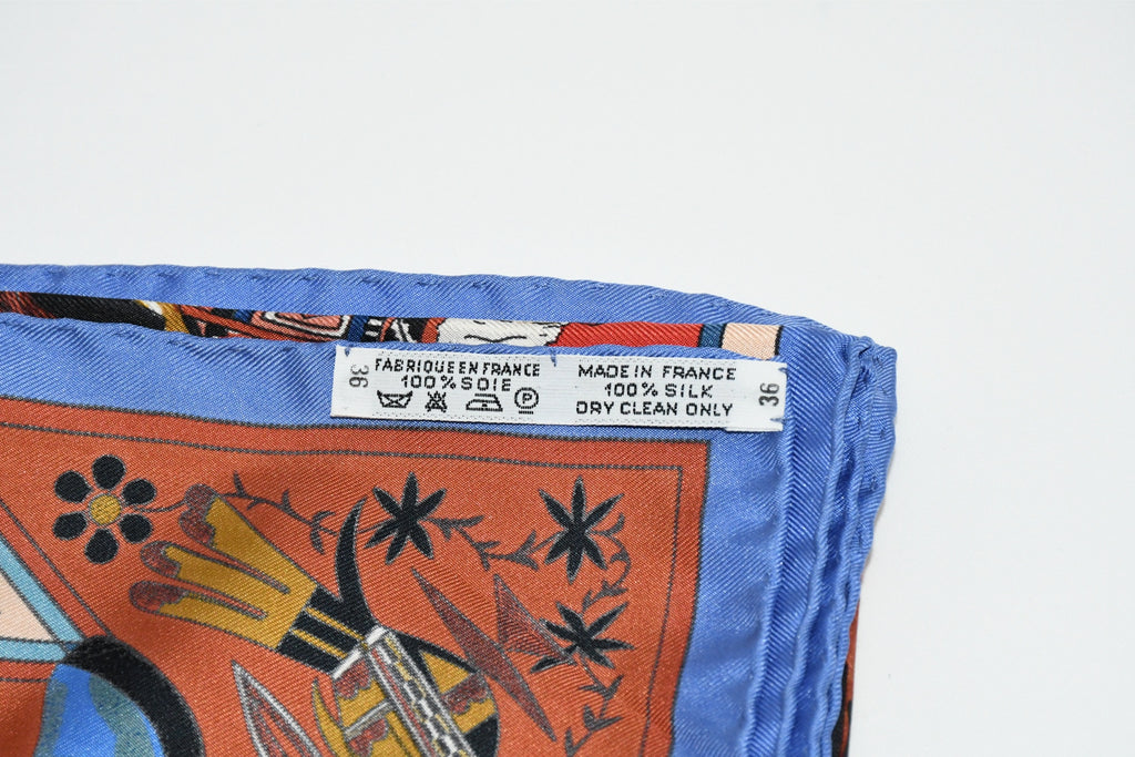 Hermes Scarf Kachina by Kermit Oliver 90 cm silk native red border blue Carre 35" 027