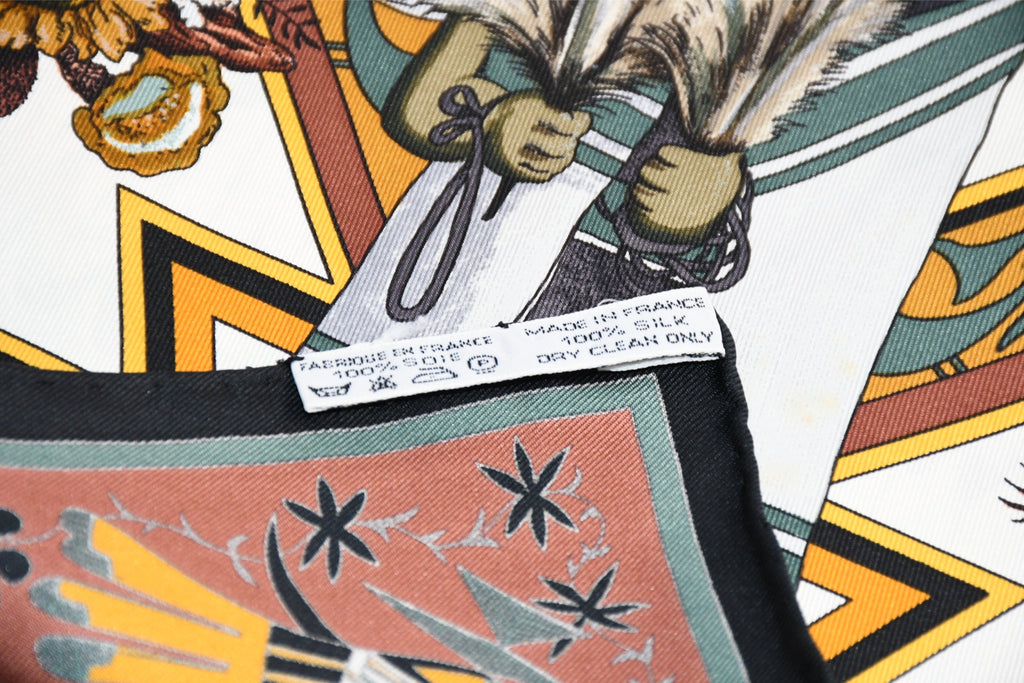 Hermes Scarf Kachina by Kermit Oliver 90 cm silk native white Carre 35" 082