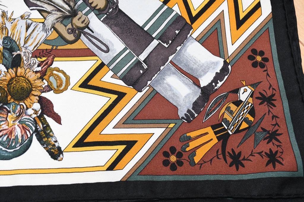 Hermes Scarf Kachina by Kermit Oliver 90 cm silk native white Carre 35" 092