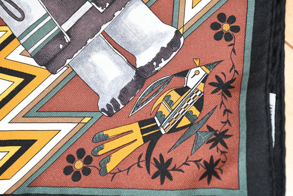 Hermes Scarf Kachina by Kermit Oliver 90 cm silk native white Carre 35" 092