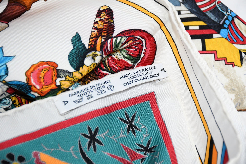 Hermes Scarf Kachina by Kermit Oliver 90 cm silk native white Carre 35"
