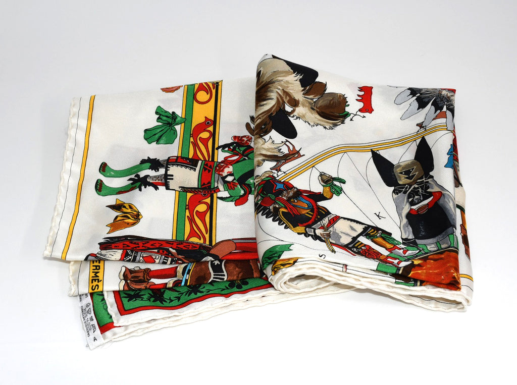 Hermes Scarf Kachina by Kermit Oliver 90 cm silk native white red Carre 35" 026