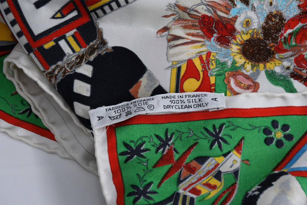 Hermes Scarf Kachina by Kermit Oliver 90 cm silk native white red Carre 35" 026