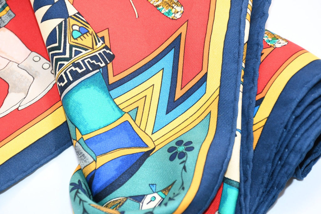Hermes Scarf Kachina by Kermit Oliver 90 cm silk  red blue Carre 35" 052