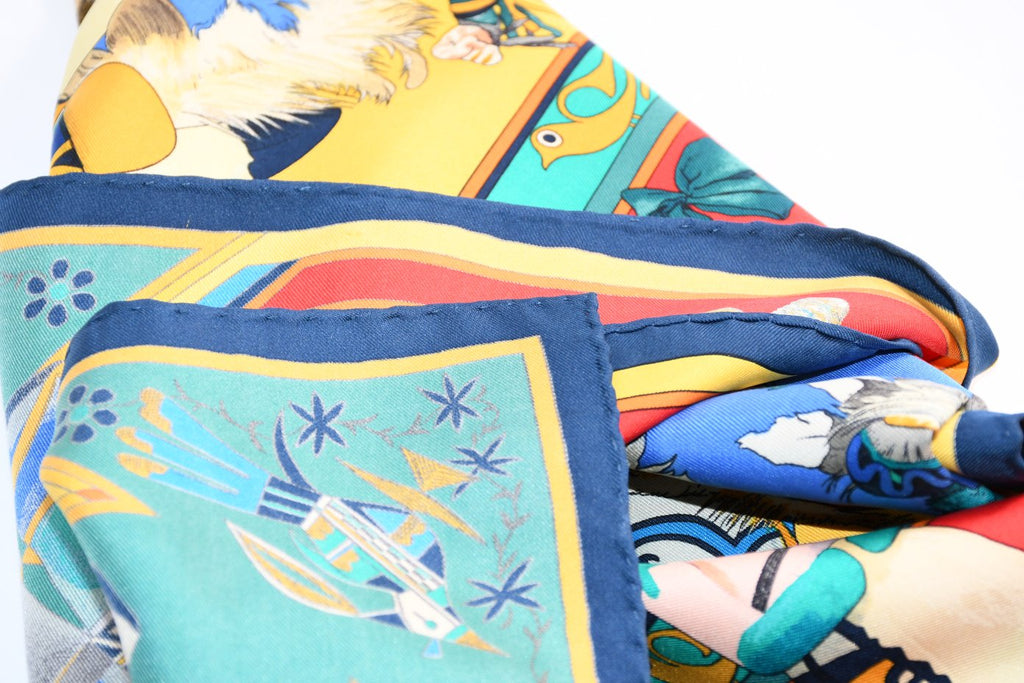 Hermes Scarf Kachina by Kermit Oliver 90 cm silk  red blue Carre 35" 052