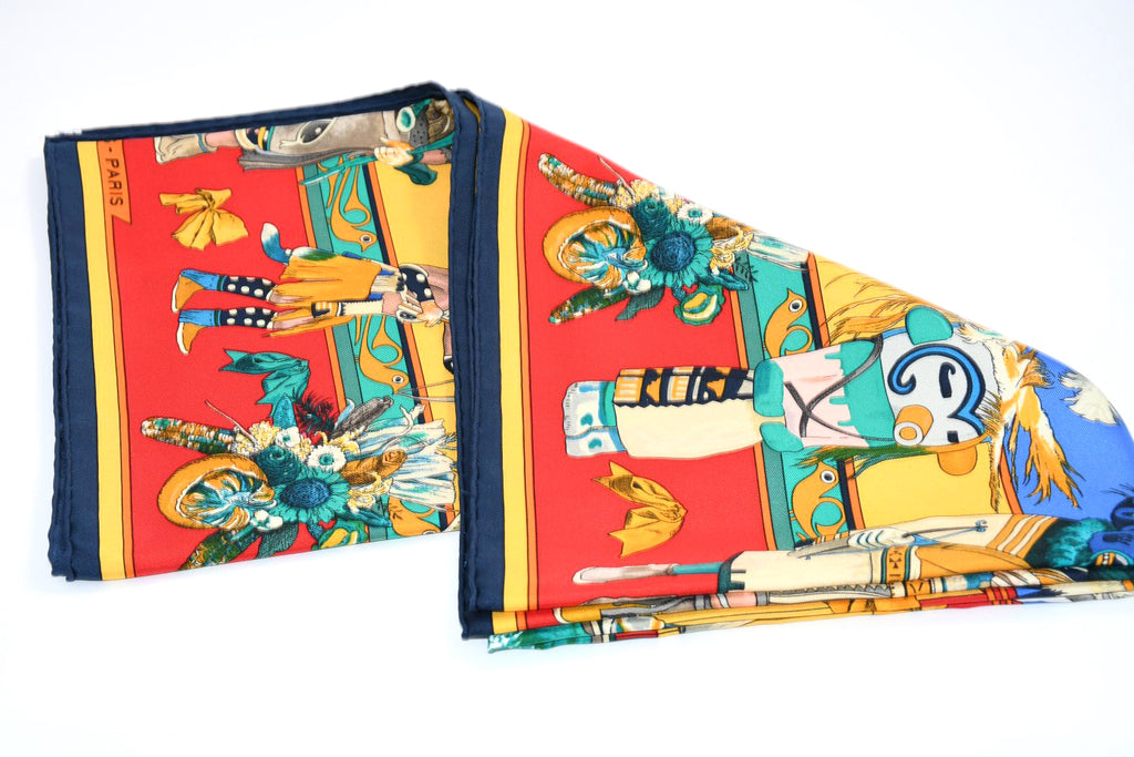 Hermes Scarf Kachina by Kermit Oliver 90 cm silk red yellow Carre 35" 053