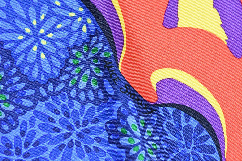 Hermes Scarf L'Esprit de la Foret 90 cm silk blue Carre forest butterfly