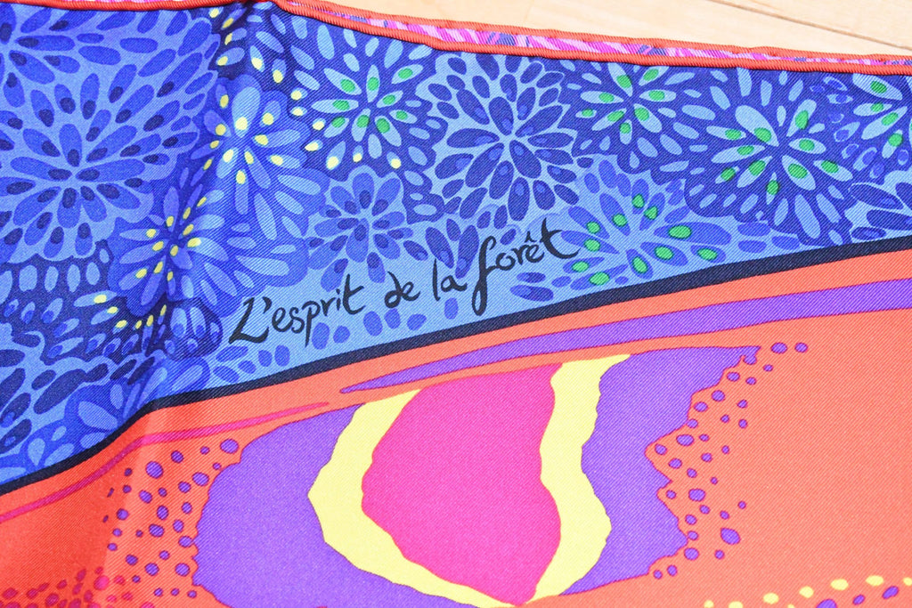 Hermes Scarf L'Esprit de la Foret 90 cm silk blue Carre forest butterfly