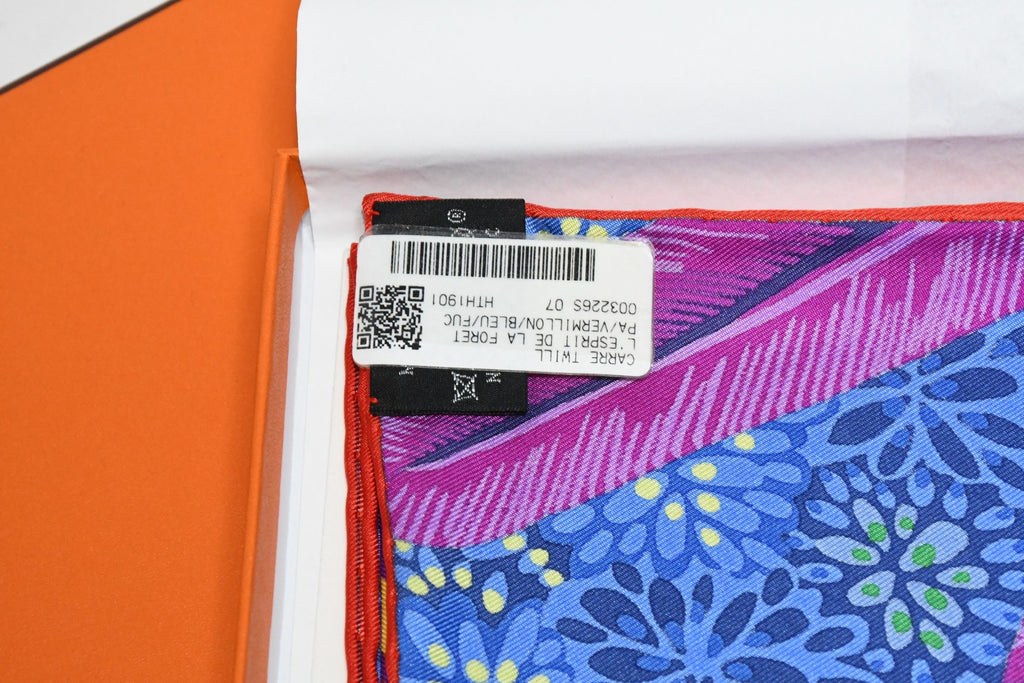 Hermes Scarf L'Esprit de la Foret 90 cm silk blue Carre forest butterfly