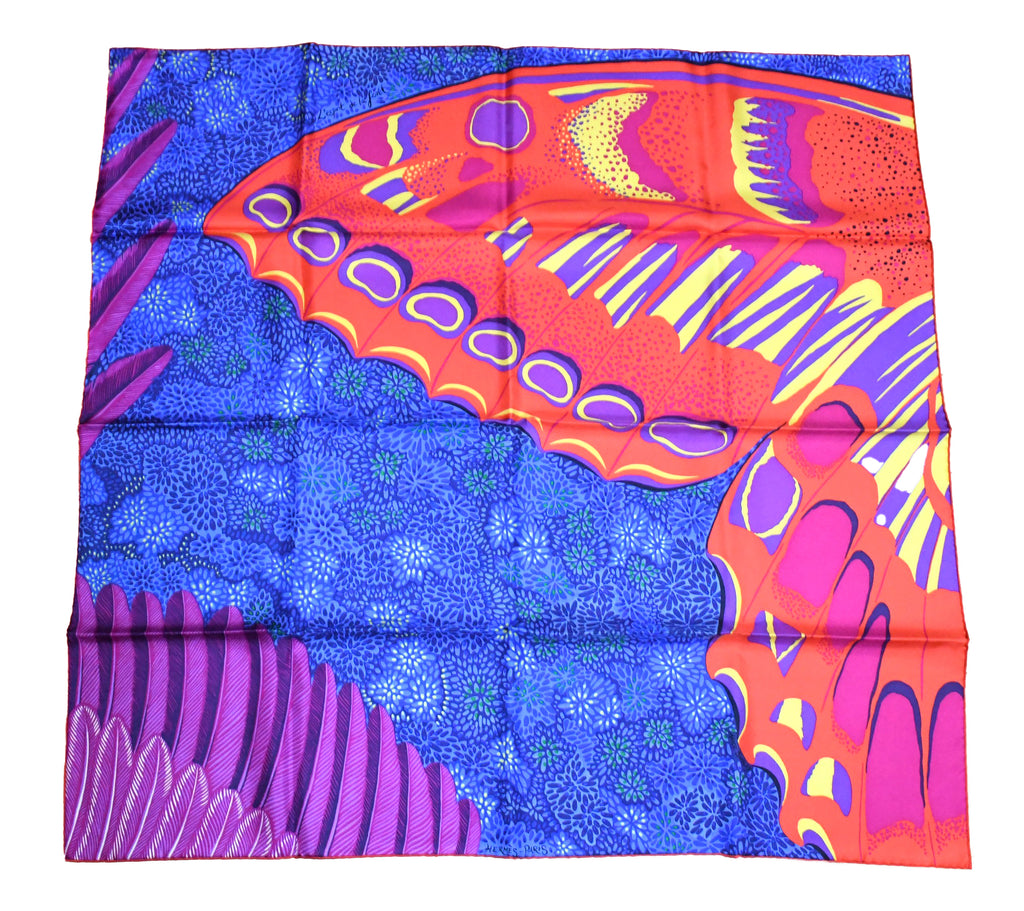 Hermes Scarf L'Esprit de la Foret 90 cm silk blue Carre forest butterfly