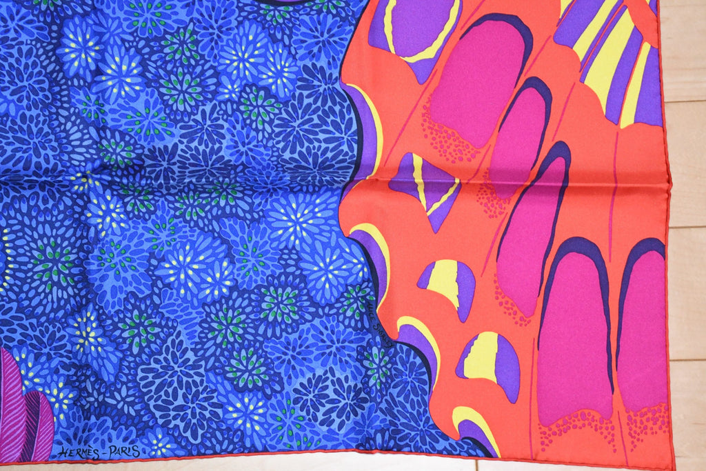 Hermes Scarf L'Esprit de la Foret 90 cm silk blue Carre forest butterfly
