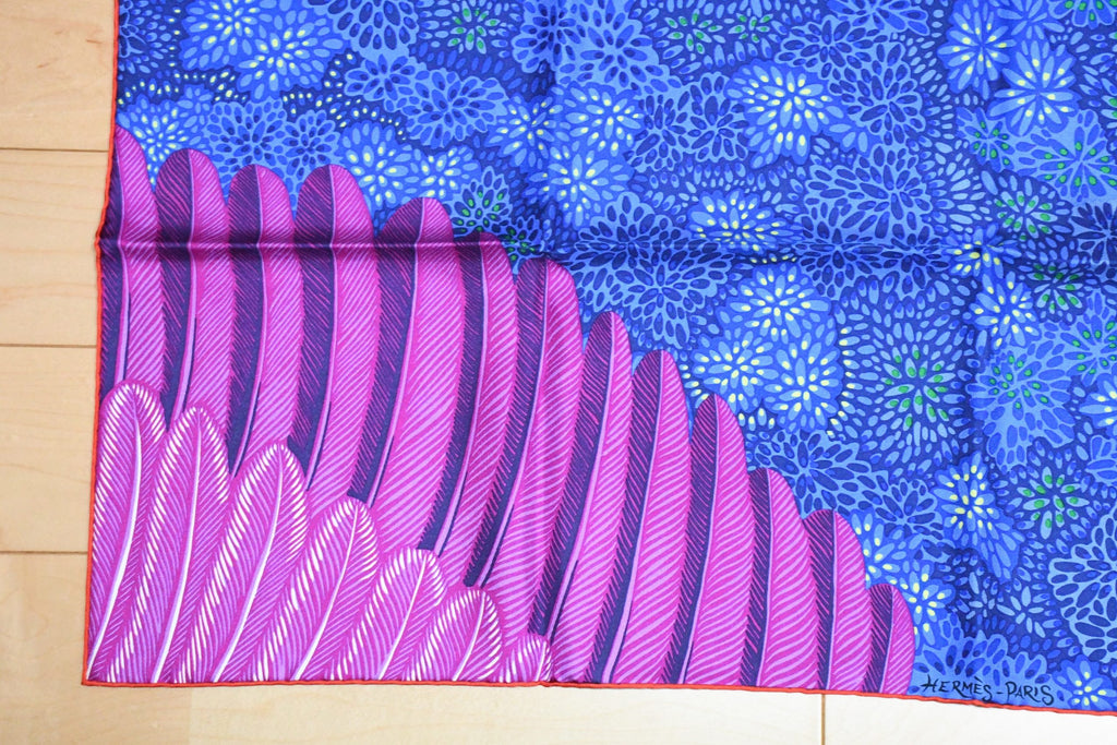 Hermes Scarf L'Esprit de la Foret 90 cm silk blue Carre forest butterfly