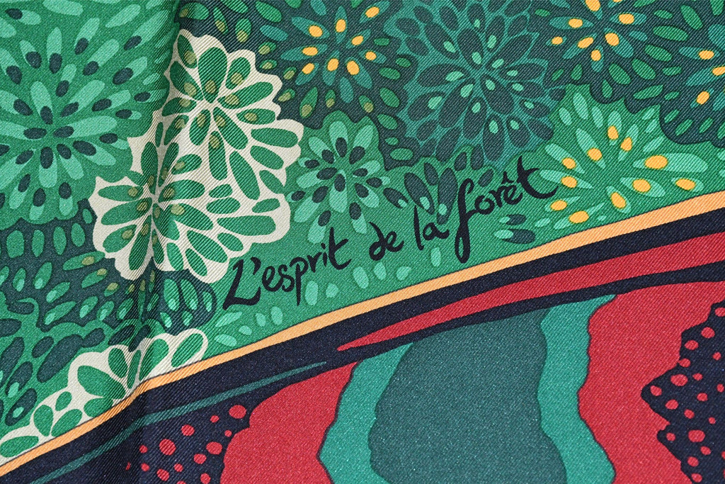 Hermes Scarf L'Esprit de la Foret 90 cm silk green yellow Carre forest butterfly